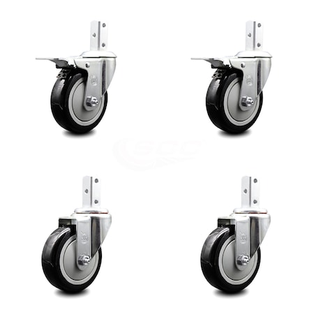 Service Caster 4 Inch Black Poly Swivel 7/8 Inch Square Stem Caster Total Lock Brakes SCC, 2PK SCC-SQTTL20S414-PPUB-BLK-78-2-S-2